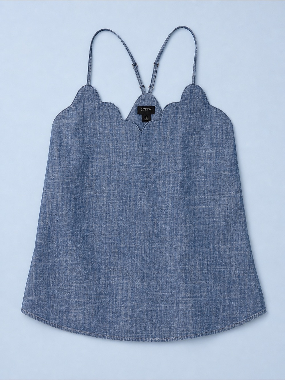 J. Crew Preppy Chambray Lined Scalloped Neck Cami - Light Blue